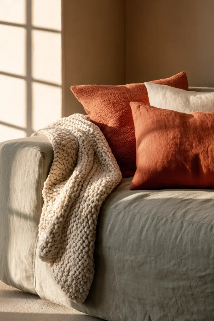 Budget Living Room Textile Layers Close-Up