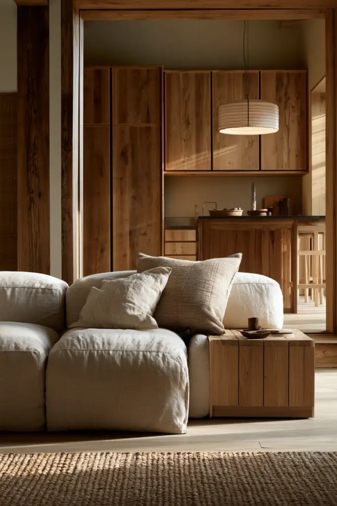 Low-Back Sofa Facing Kitchen