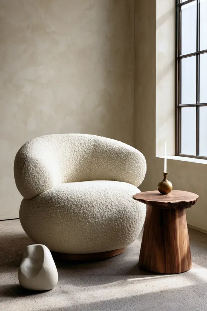 Sculptural Bouclé Armchair with Mixed Metals
