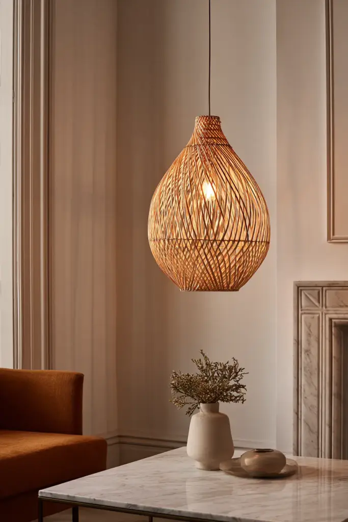 Sculptural Pendant Light Over Coffee Table