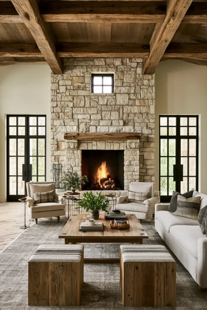 Symmetrical Living Room Around a Fireplace