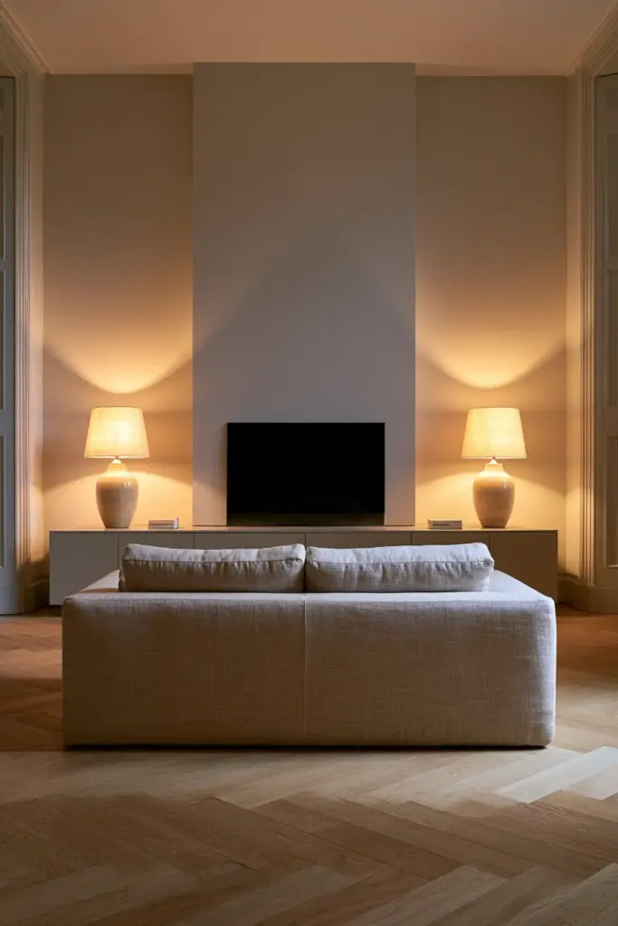 Symmetrical sofa & TV wall