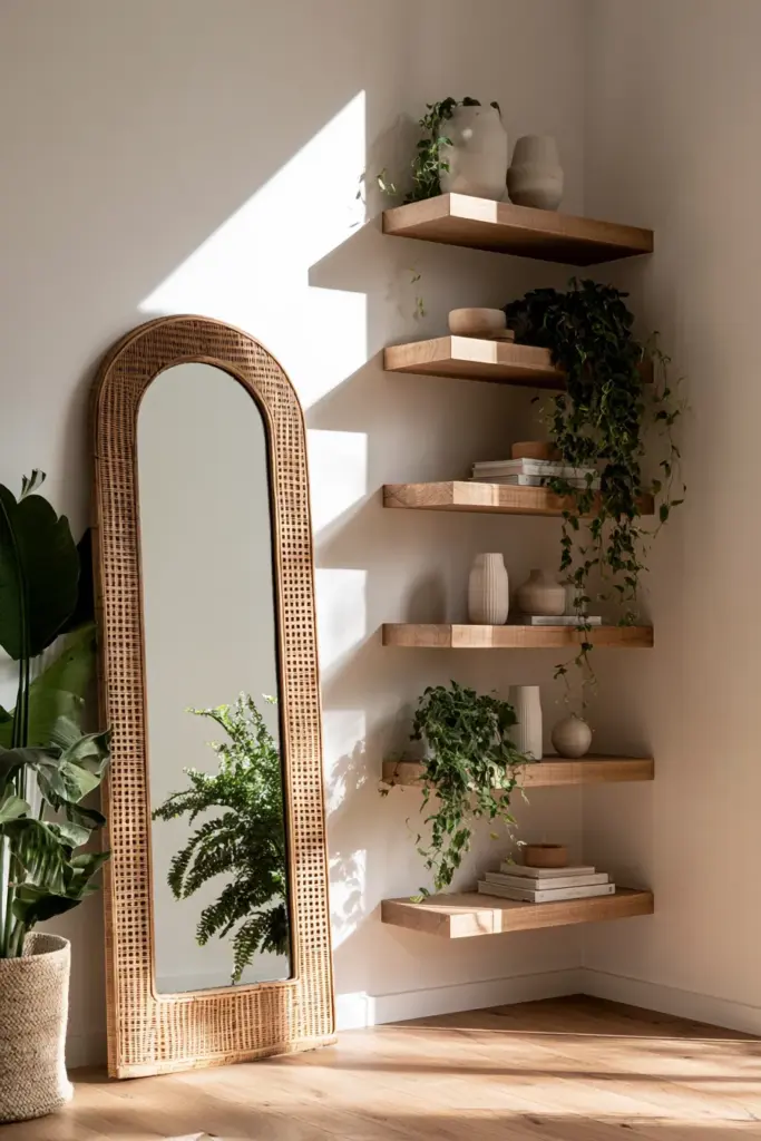 Vertical Shelving and Mirror Styling