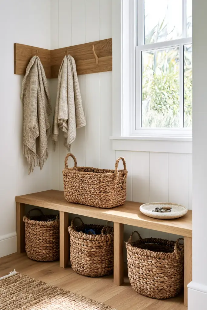 Entryway Storage Zone with Baskets and Hooks