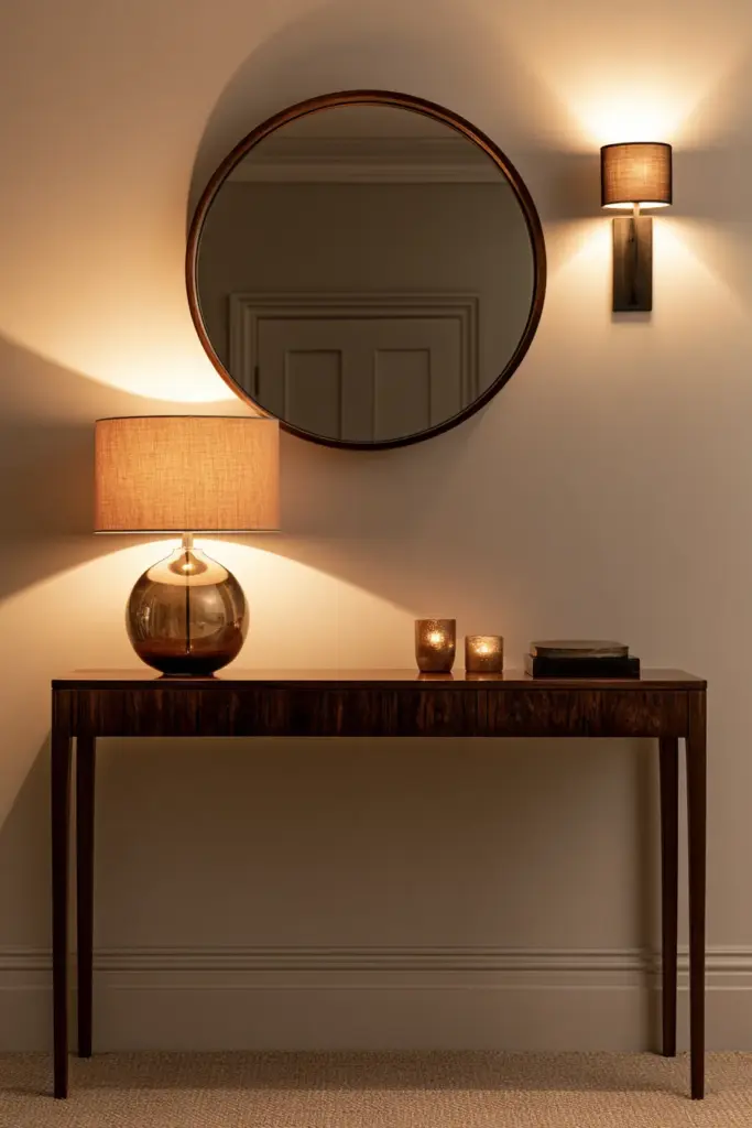 Layered Lighting and Mirror Above Console