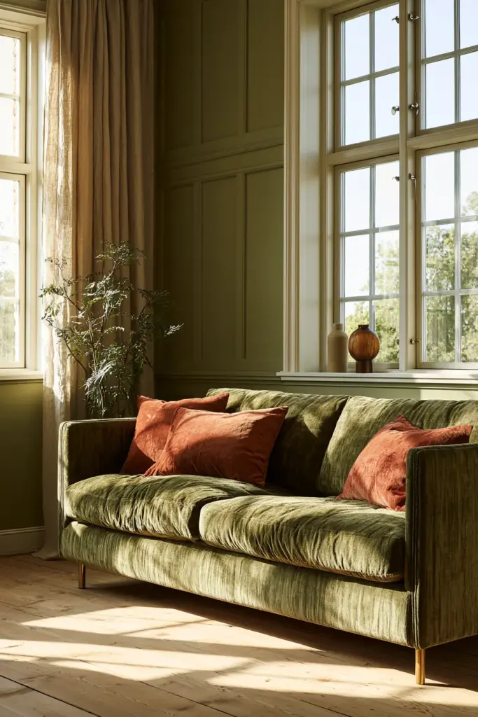 Olive Green Room with Warm Light