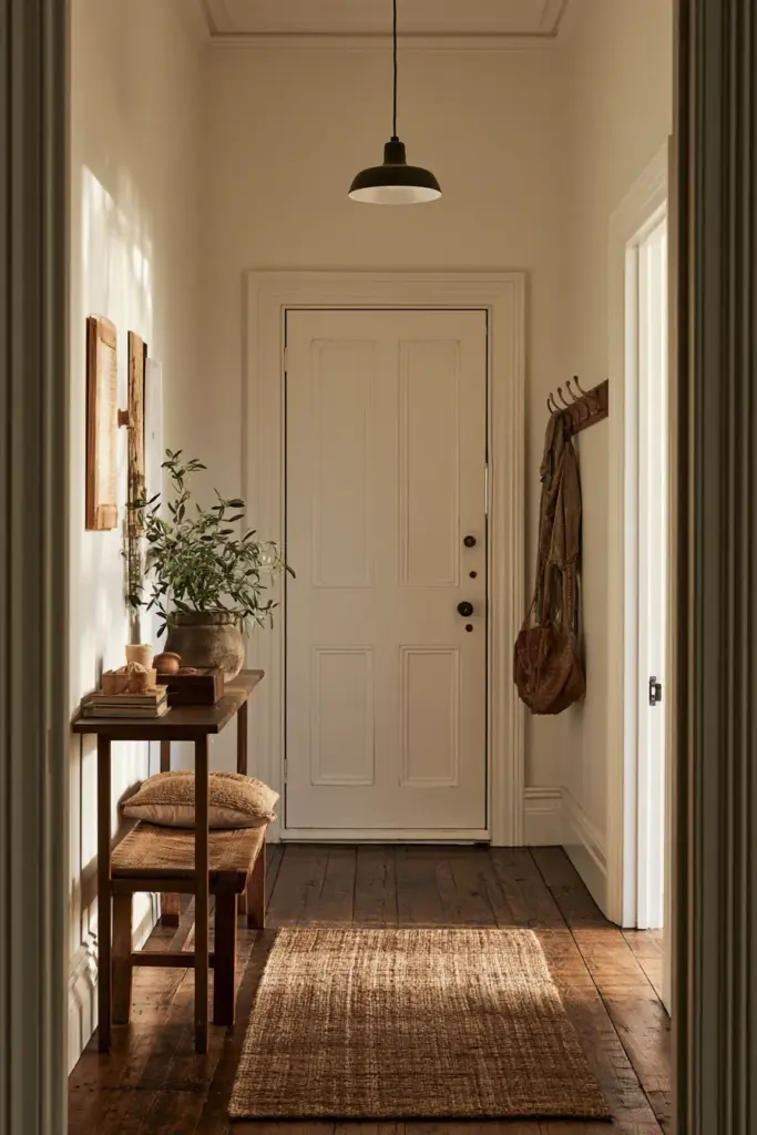 Small Entryway Layout with Slim Console and Bench