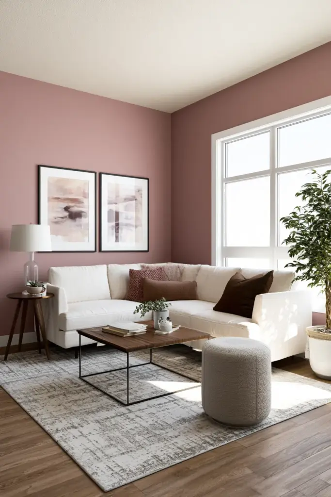 Small Living Room With Dusty Rose Accent