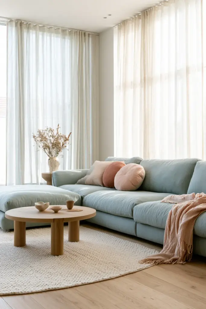 Sunlit South-Facing Room in Blue & Blush