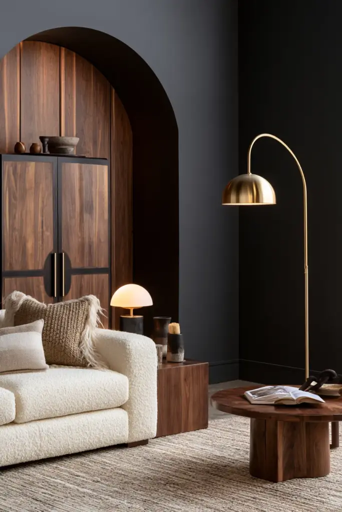 Walnut, Brass, and Charcoal Pairing